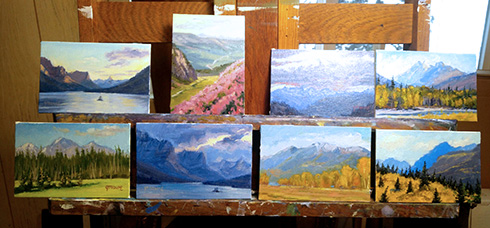 mini glacier pro,mo 8 studio oil paintings glacier national park