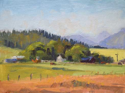 farmstead sundown oil painting