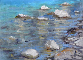 teal shores oil painting