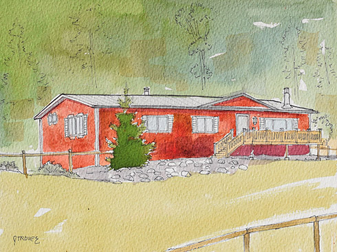 Home portrait watercolor painting Ashley Lake Road