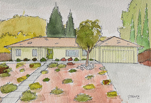 Home portrait watercolor painting Crestview Way