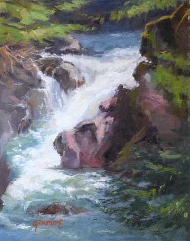 Montana plein air painter painting lighting up the gorge