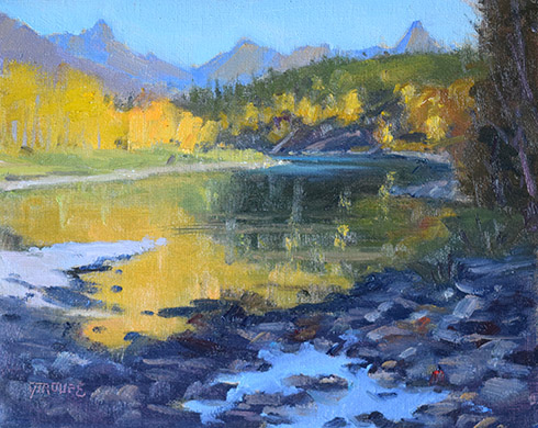 Montana plein air painter painting Middle Fork Gold