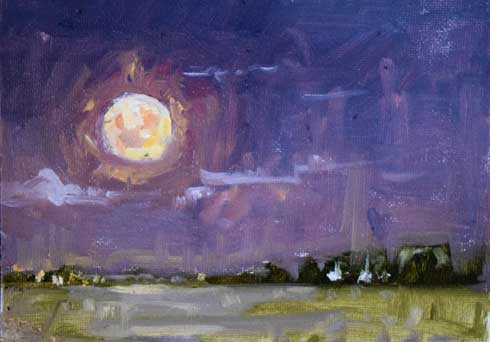Montana plein air painter painting super moon