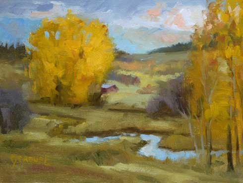 Montana plein air painter painting winding through the color